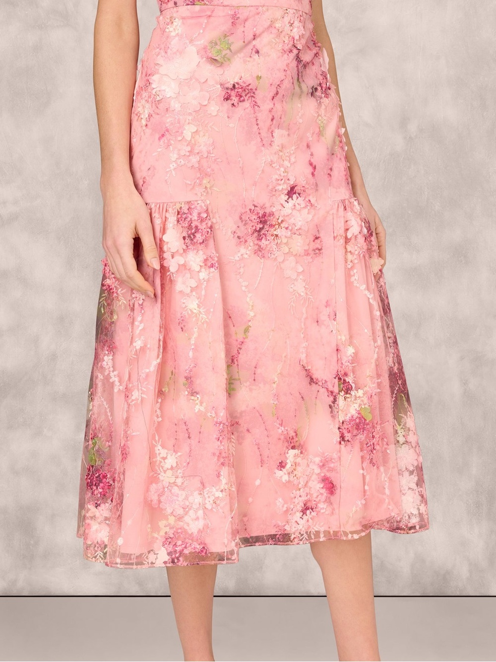 Aidan Matox Sz 10 Pink 3D Floral Sleeveless Midi Dress Sequin Boho - Picture 3 of 12